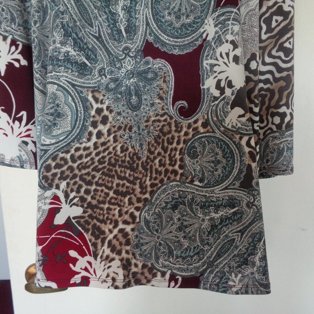 Chico's Mixed Paisley & Animal Print Tunic in Burgundy, Cream, Gray, Brown - Picture 8 of 9
